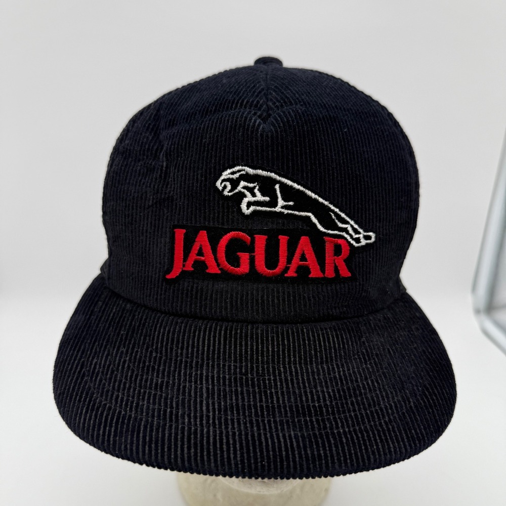 Vintage Jaguar Auto Corduroy Trucker Hat Black Mesh Yupoong Snapback Logo Cap